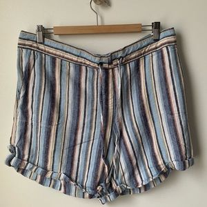 Per Se Linen Blend Striped Cuffed Pull-on Shorts Pockets XL
